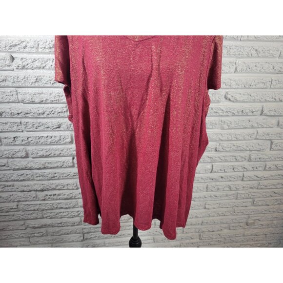 Lane Bryant Womens Top 26 28 Plus Tee Cap Sleeve Red Metallic Linen RED5E - Picture 4 of 8